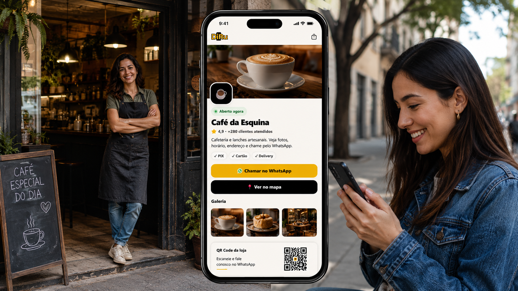 Empresa utilizando DiRU para divulgar seus canais e atender clientes pelo WhatsApp